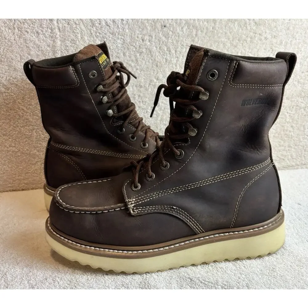 WOLVERINE Steel Toe Wedge Work Boots Steel Shank Brown Leather Men's US 10 EW